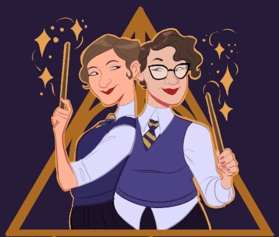 A cartoon of the cohosts of the podcast Witch Please.